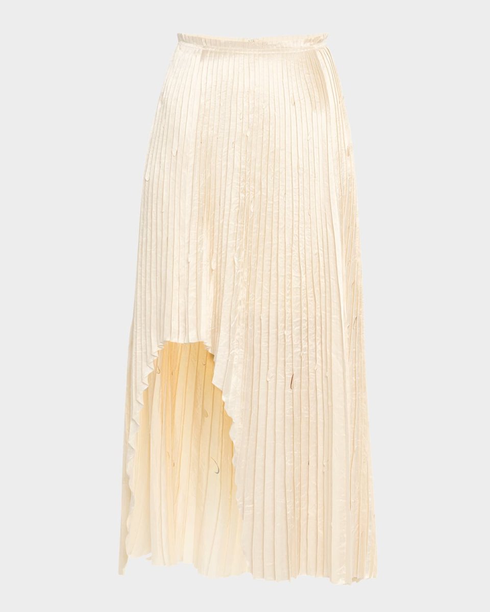 Pleated Crinkle Satin High-Low Skirt